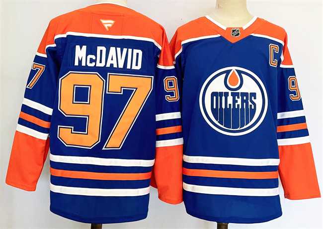 Mens Edmonton Oilers #97 Connor McDavid Royal 2024-25 Stitched Jersey